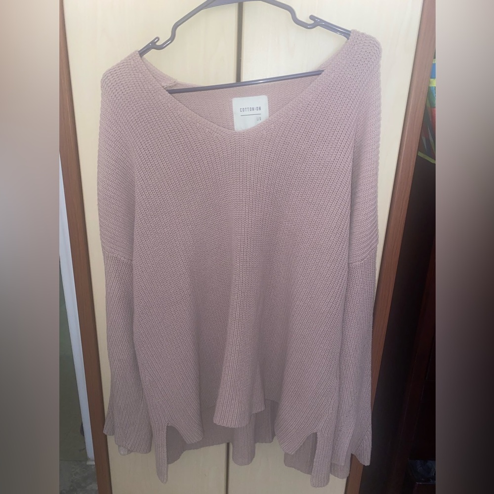 Cotton On Women’s Pink V-Neck Bell Sleeve High Low Knit Sweater Size L